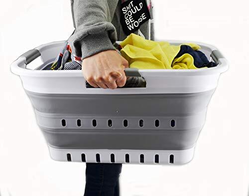 30L (8 gallon) Collapsible 3 Handled Plastic Laundry Basket - White/Grey - Picture 4 of 8