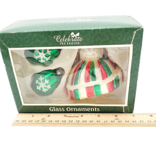 Drei Fäustlinge & Hut Glas Ornamente mundgeblasen rot grün Baum Merkur NEU Christus - Bild 3 von 4