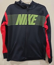 Nike Youth Boys Dri Fit Full Zip Hoodie Black Red Pockets Graphic Logo Size XL