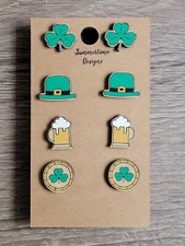Hand Painted Laser Cut Wood Stud Earrings St. Patricks Day Set of 4 Pairs