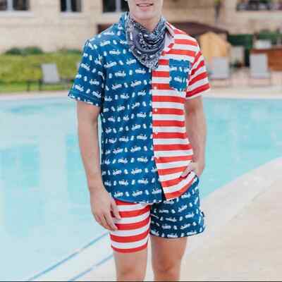 Simply Southern Americana Truck Beer Button Up Patriotic Shirt XL