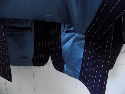 mens NAVY CHALKSTRIPE 100% WOOL SUIT SIZE 42"R CHEST 36" WAIST 30" LEG - Picture 6 of 12
