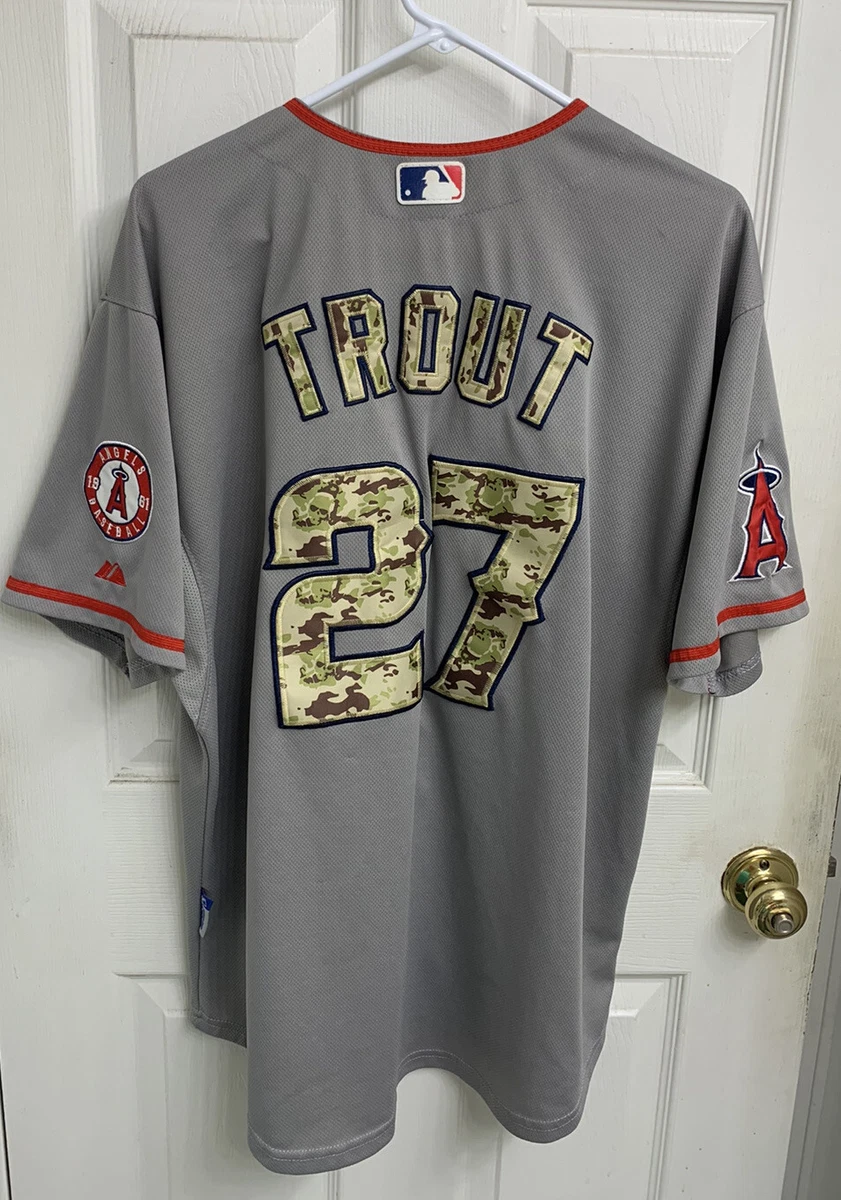 Mike Trout Authentic Majestic Camo Jersey Size 44 M/L Los Angeles Angels  RARE