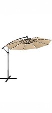 10FT Solar Offset Umbrella with 32 LED Lights Cantilever Hanging Outdoor Umbrell