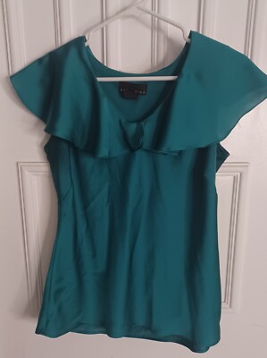 Attention Green Shiny Flared Shoulder Short Sleeve. Shirt Top Size Medium