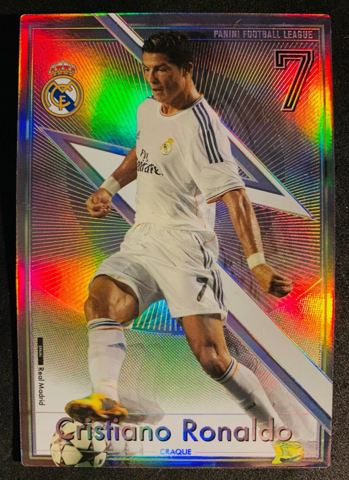 Tarjeta refractor 2014 Panini Football League Craque Cristiano Ronaldo Real Madrid