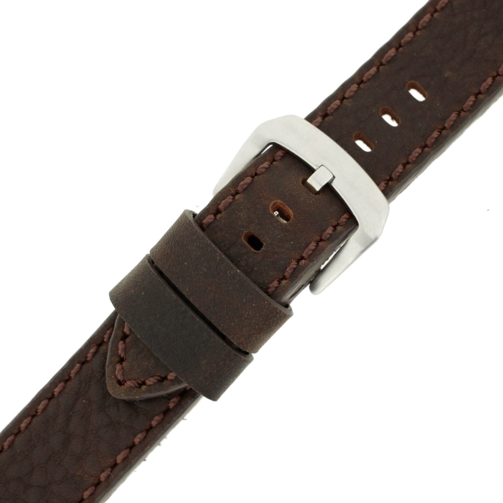 Watch Strap Brown Handmade Soft Genuine Leather Stitching Mens Straight Cut
