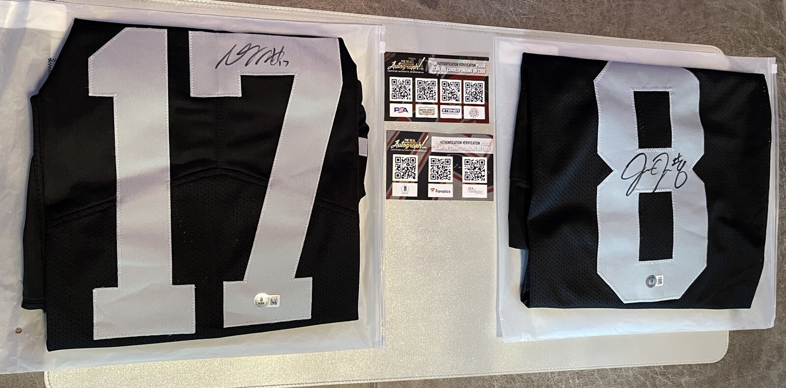 Davante Adams Autographed Signed Las Vegas Raiders & Josh Jacobs XL Raiders Jerseys Beckett COA 
