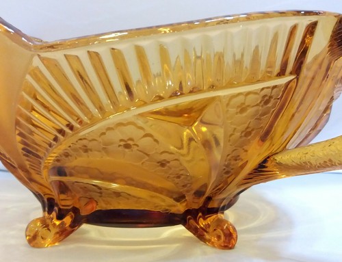 Art Deco AMBER Glass Centerpiece Pelican Bird Flower Decoration - Picture 7 of 12