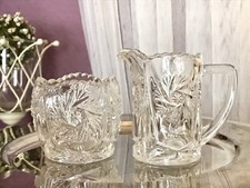Antik Set Art D&eacute;co Pressglas Sahnegie&szlig;er Zuckerdose Glas farblos SO SCH&Ouml;N