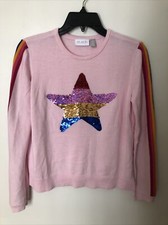 The Children's Place Pink Girls16 Sequin Sweater Star Rainbow Crew long sleeve