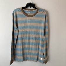 NWT Quiksilver  The Deluxe Tee  Brown  Teal Micro Stripe Long Sleeve T-Shirt S