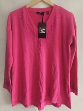 JM by Julien Macdonald long sleeved embellished v- neck top in pink Size Small