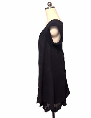 Piazza Roma 100% Linen Shift Dress NWT Navy Blue Lace Trim Artsy Women's Sz  M | eBay
