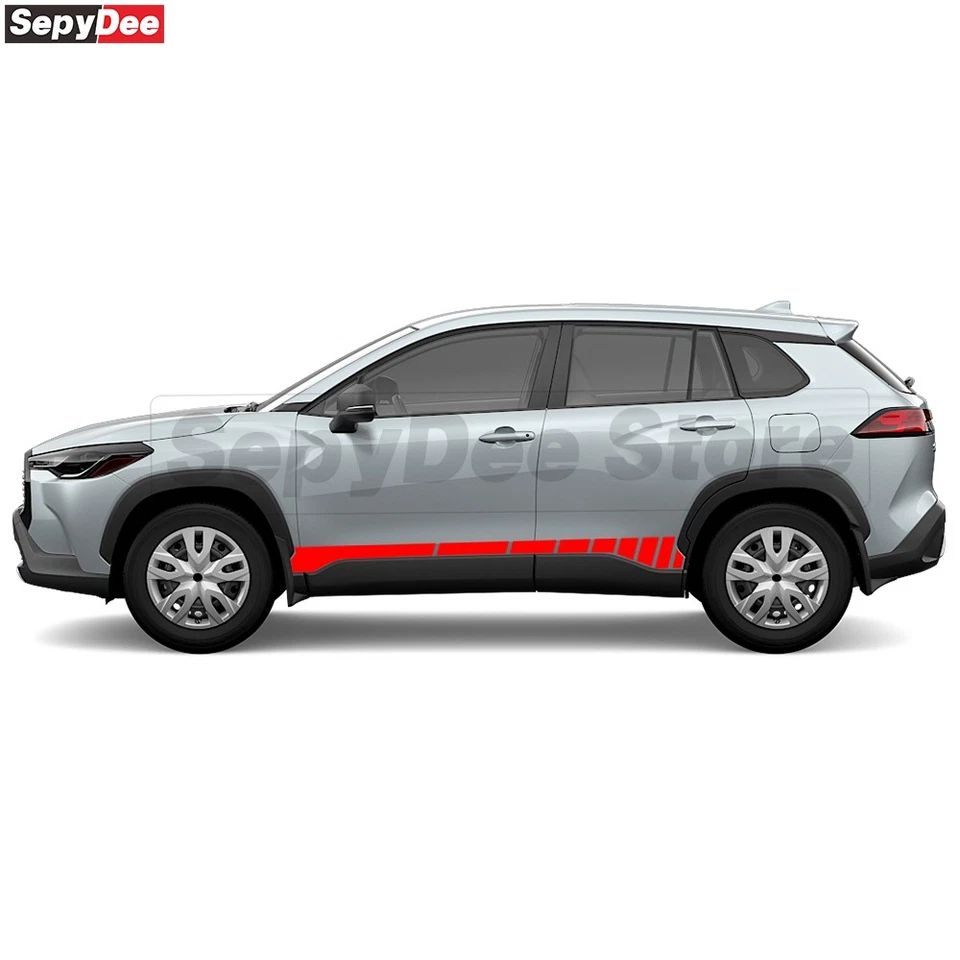 汽车侧裙贴纸适用于丰田卡罗拉交叉赛车运动条纹乙烯基贴花 — 第 4/4 张图片