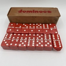Vintage Double Six Dominoes Red with Metal Spinner