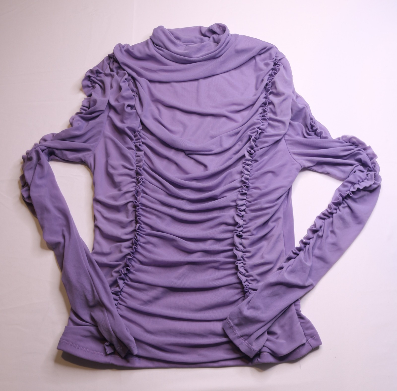 Shein Modelyn Gathered Trim Mesh Ruched Women's Shirt - Size M-6 - Color Purple image 2