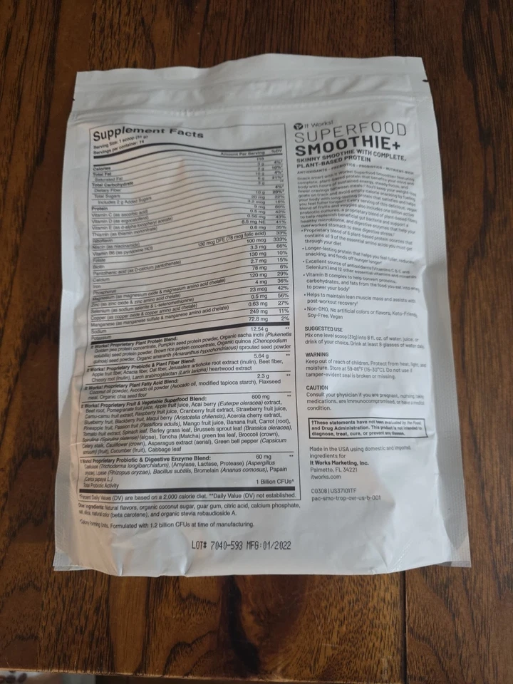 Batido de superalimentos It Works + frutas tropicales 15,3 OZ antioxidantes ProBiotics nuevo Foto 2 de 2