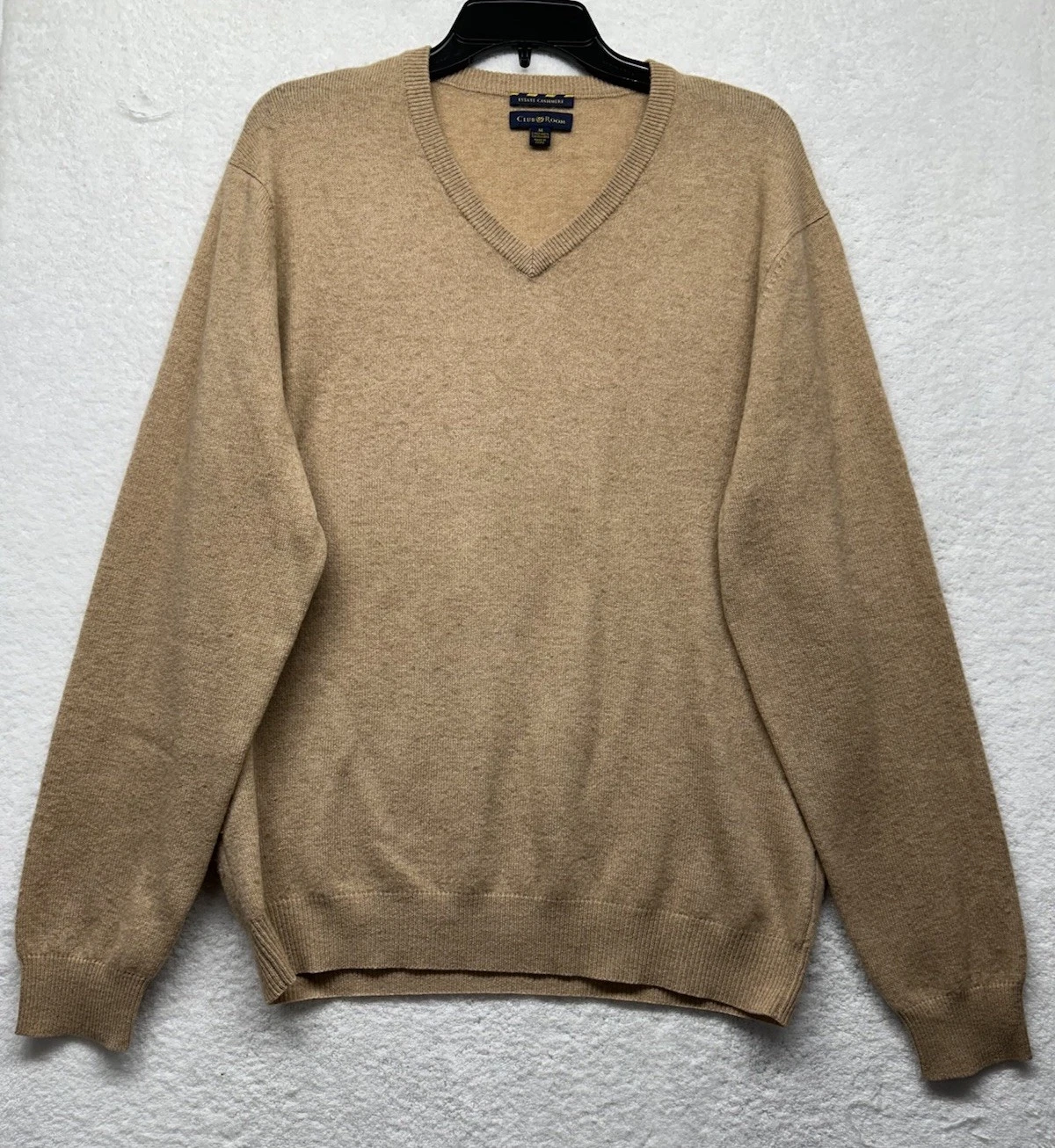 Club Room Mens Size M Beige Estate Cashmere V-Neck Long Sleeve Sweater (L9)
