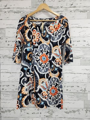 Uncle Frank 3/4 Sleeves V Neck Black Paisley Print Dress Womens Small