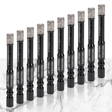 10-Pack 1/4 Inch Diamond Drill Bits Set, Diamond Hole Saw – 1/4 Hex Shank Core D