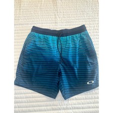 Oakley Mens Swim Trunks Shorts Blue Stripe Drawstring Beach Pool Small