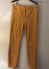 Anthropologie PILCRO High Rise Skinny Corduroy Pants Mustard Button Fly 31 Tall