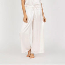 PJ Harlow Mya Crop Icy Silver Satin Lounge Pajama Pants NWT Size Large