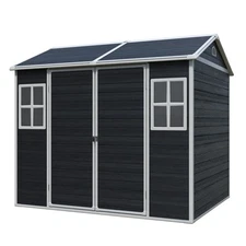 8x6 FT Outdoor Storage Resin Shed,Garden Shed with Floor&2 Windows&Lockable Door