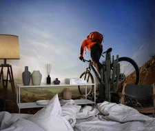 3D Bicycle Blue Sky Self-adhesive Removeable Wallpaper Wall Mural