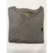 Polo Ralph Lauren Mens V-Neck T-Shirt Heather Grey Cotton Pony Logo Large L