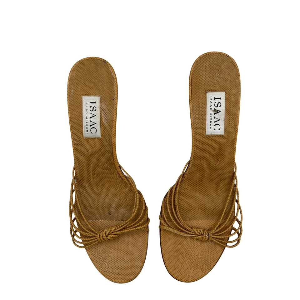 Sandalias Isaac Mizrahi Italianas Cuero Nudo Tacón Toboganes Beige Talla 9.5M Foto 3 de 4