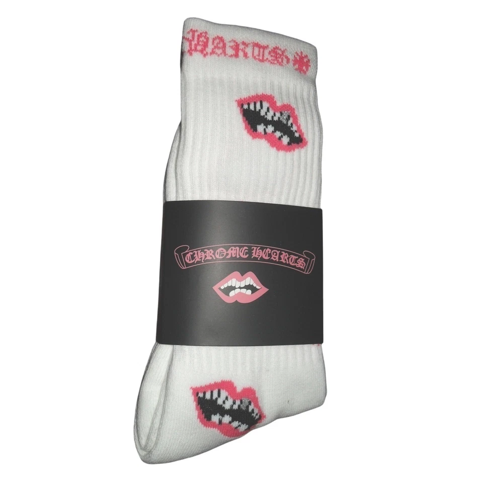 Chrome Hearts White and Pink Chomper Socks Matty Boy Men's Large 9-13 Tank Davis - Image 2 of 4
