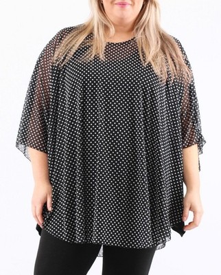 Magna Tunika Poncho Chiffon, Punkte, Tupfen, passend bis Gr. 64 - schwarz / weiß