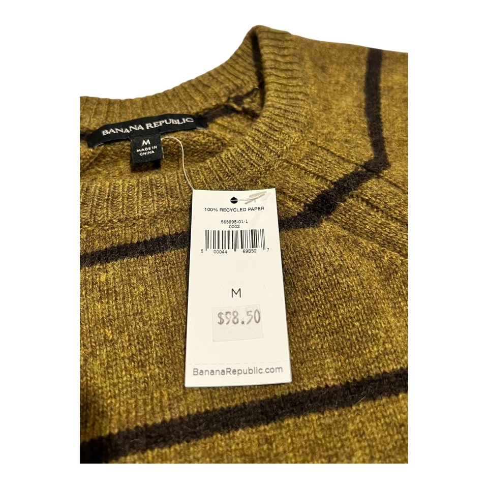 Nuevo con etiquetas Banana Republic Mujer M Oliva/Negro Rayas Crew Yak Merino Dolman Foto 3 de 4