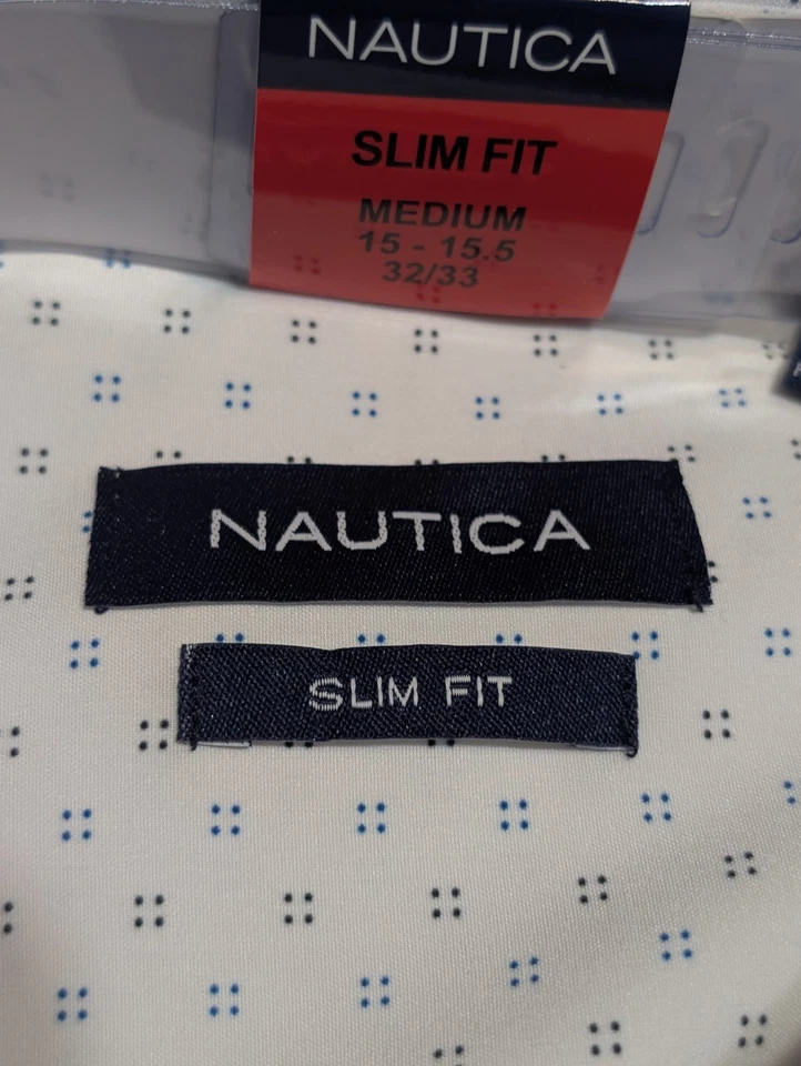 Nautica Slim Fit Performance Dress Shirt M 15-15.5 White Pattern a1240 - Image 3 of 4