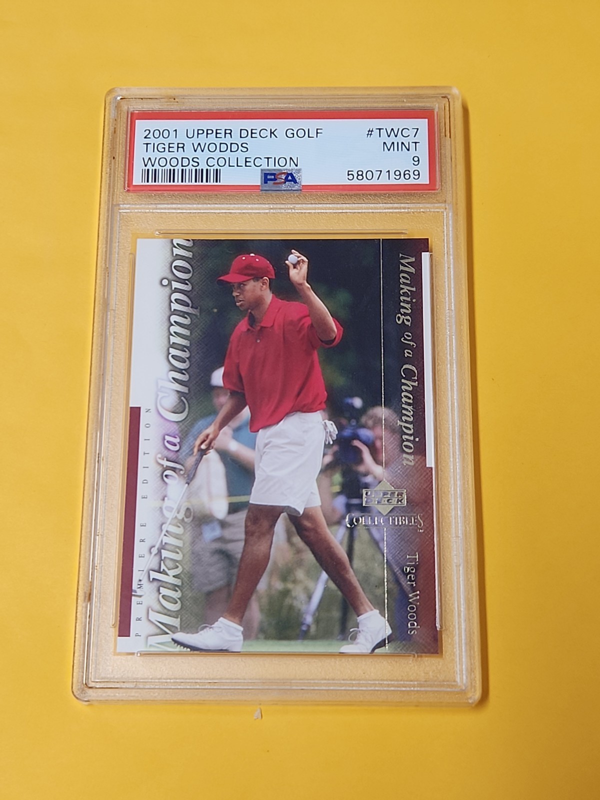 2001 UD Golf Tiger Woods Collection TIGER WOODS TWC7 PSA 9 view 1