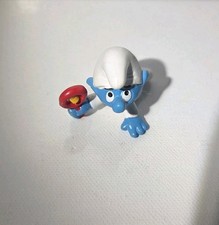 Vtg 1984 PEYO Schleich Smurfs Crawling Baby Smurf White PJS w/Rattle PVC Figure