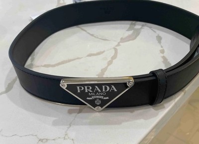 Prada Black Leather Belt with Silver Triangle Logo Buy Prada Black Saffiano Leather Silver Triangle Fibbe Logo  main image 4