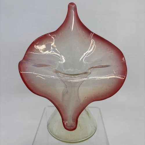 Vintage Murano/Fenton Style Jack-in-the-Pulpit Glass Vase - Cranberry & Milk
