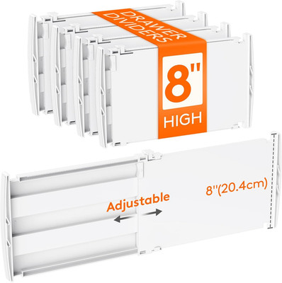 Lifewit 8'' Tall 4 Pack Drawer Dividers, 35-56.5Cm/13.8-22.2'' Expandable Drawer D