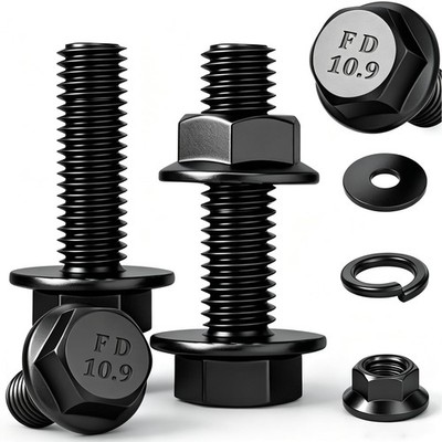 10 Set M8-1.25 x 20mm Flanged Hex Head M8-1.25×20mm (10 Sets), Black