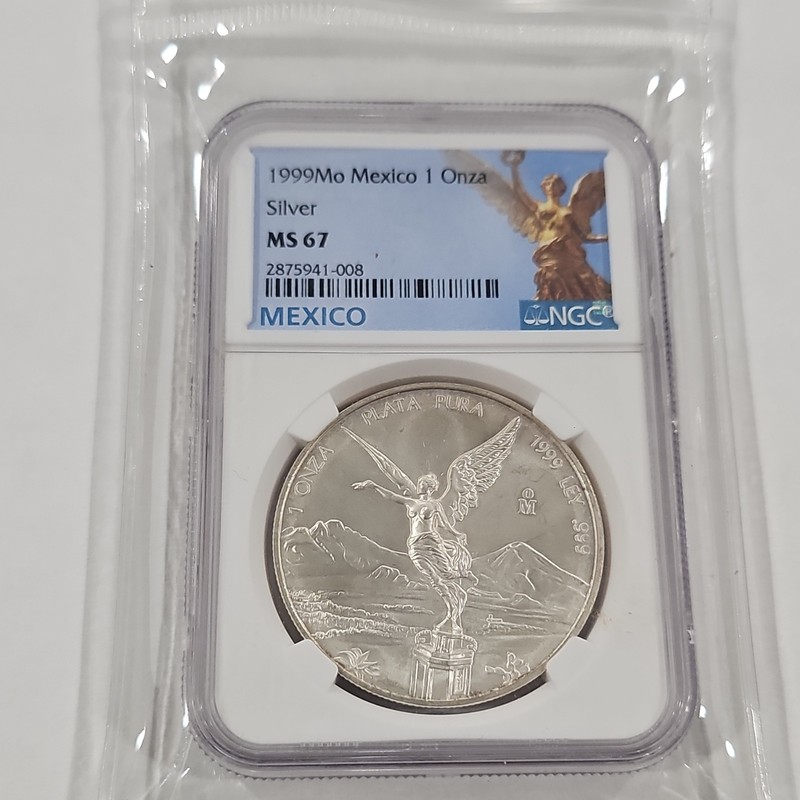 1999 Mo Mexico 1 Onza Silver 0.999 KM#494 NGC MS67 Mexico (1905-Now)