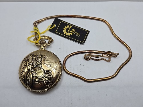 Vintage Unitron Quartz Gold Tone Pocket Watch Antique Car Hunter New Battery