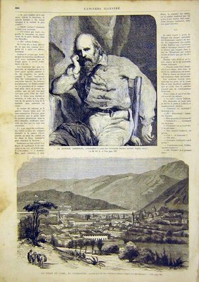 Original alter antiker Druck Portrait General Garibaldi Lombardei Französisch 1866 19.