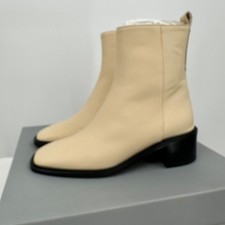 Everlane The City Boot in Cream Leather 7 Women's Side Zip Block Heel Ankle