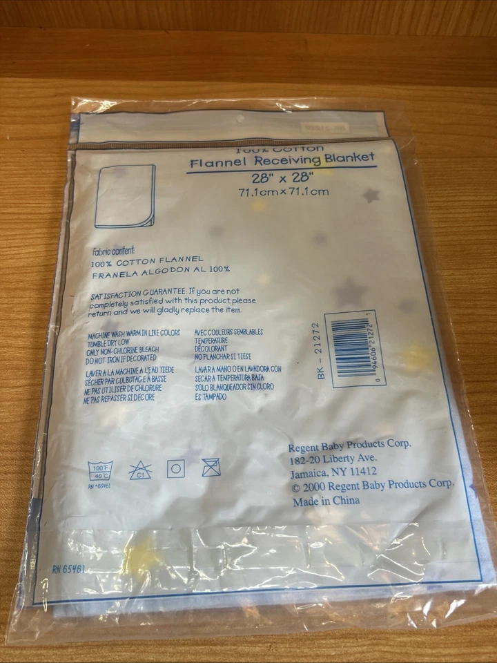 Manta Receptora Bebé Rey Estrellas Azules Franela 100% Algodón 28x28 Nueva En Paquete Foto 3 de 3