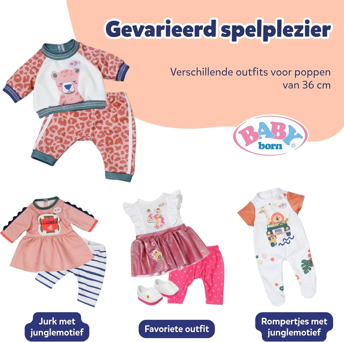 BABY born Jogging Suit, Cosy Leopard-Themed Outfit for 36cm Doll, 838112 Zapf Cr