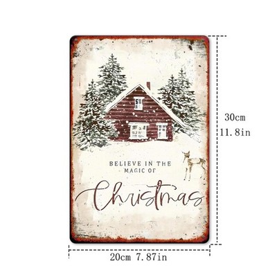 Painting House Trees Snow Deer Tin Metal Signs Home Décor 8x12
