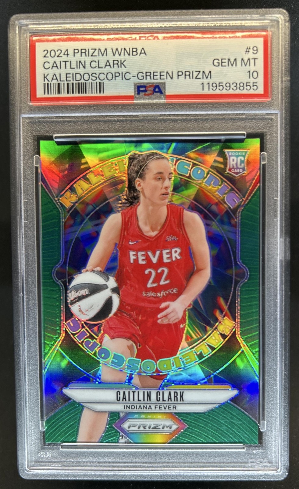 2024 Panini WNBA Prizm Caitlin Clark Kaleidoscopic RC Green #9 Fever PSA 10
